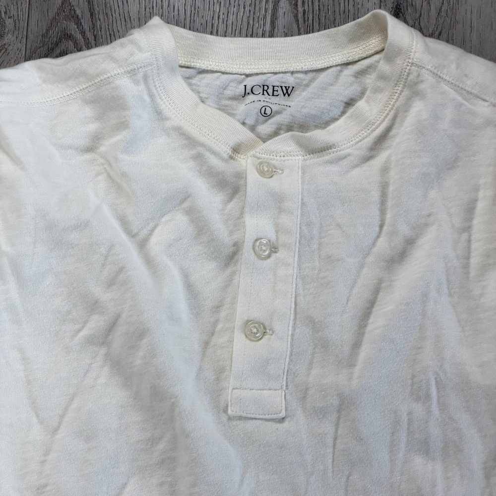 J.Crew Re-Imagined Mens Cream Slub Cotton Long Sleeve Henley Shirt Large